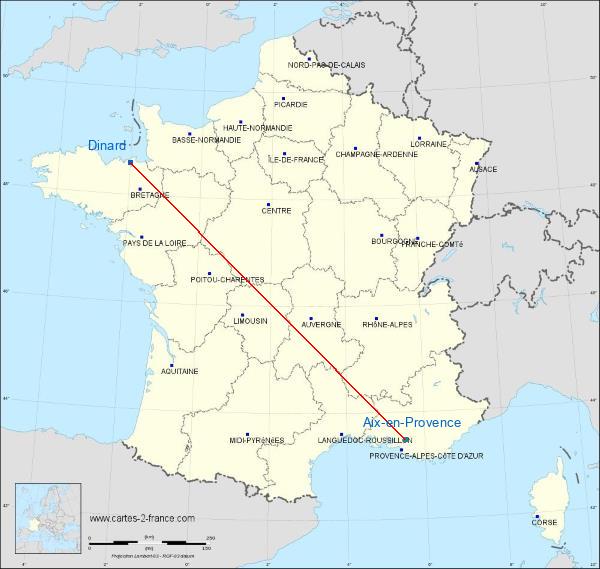 Distance Dinard Aix-en-Provence sur la carte de France