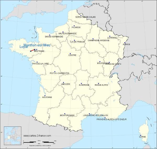 Distance Montfort-sur-Meu Ploërmel-Loyat sur la carte de France