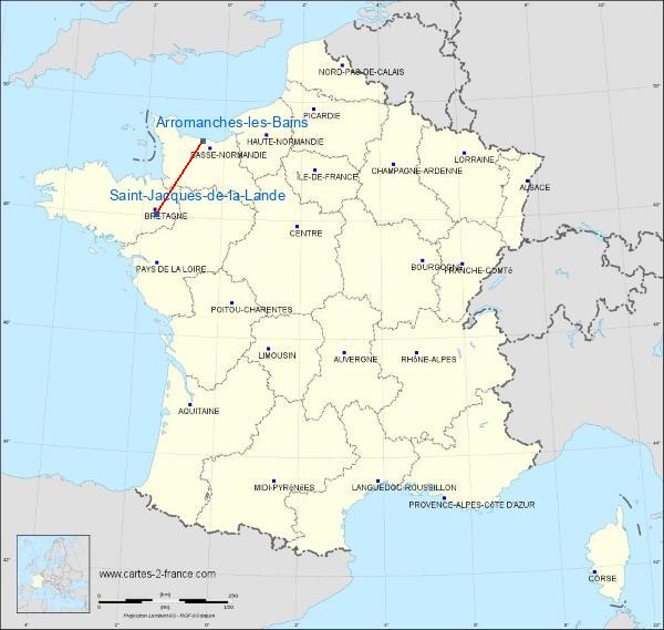 Distance Rennes - Saint-Jacques Musée du Débarquement sur la carte de France