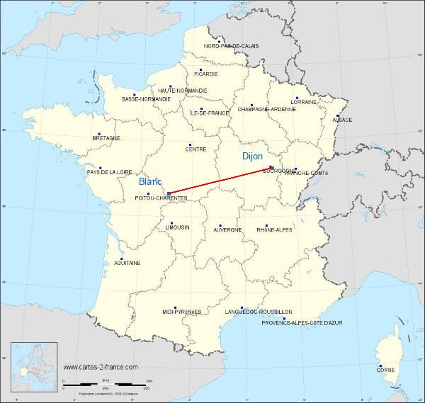 Distance Le Blanc Dijon sur la carte de France