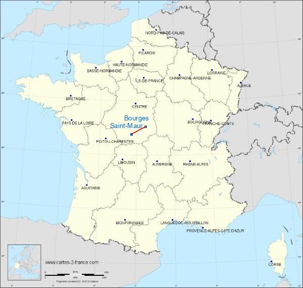 Distance Châteauroux-Villers Bourges Airport sur la carte de France
