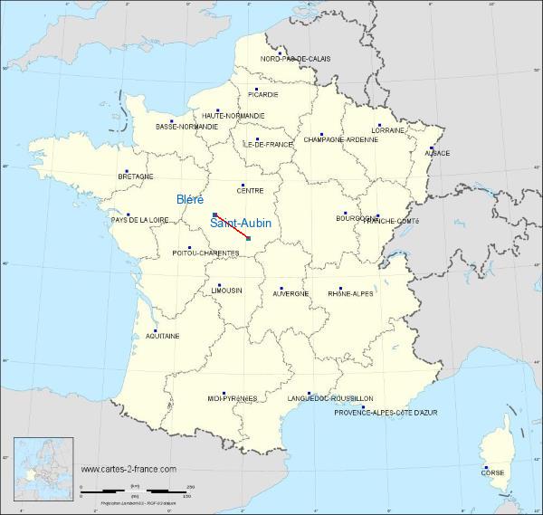 Distance Bléré Issoudun-Le Fay sur la carte de France