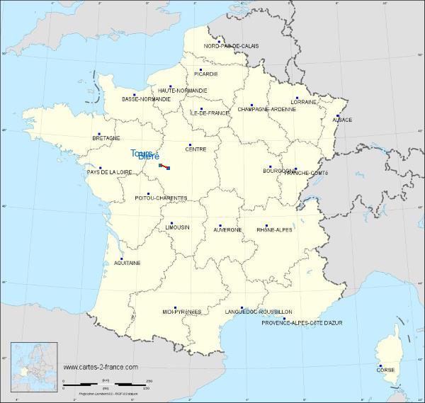 Distance Bléré Tours sur la carte de France