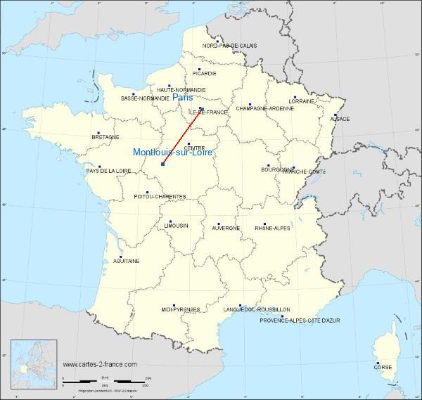 Distance Montlouis-sur-Loire Paris sur la carte de France