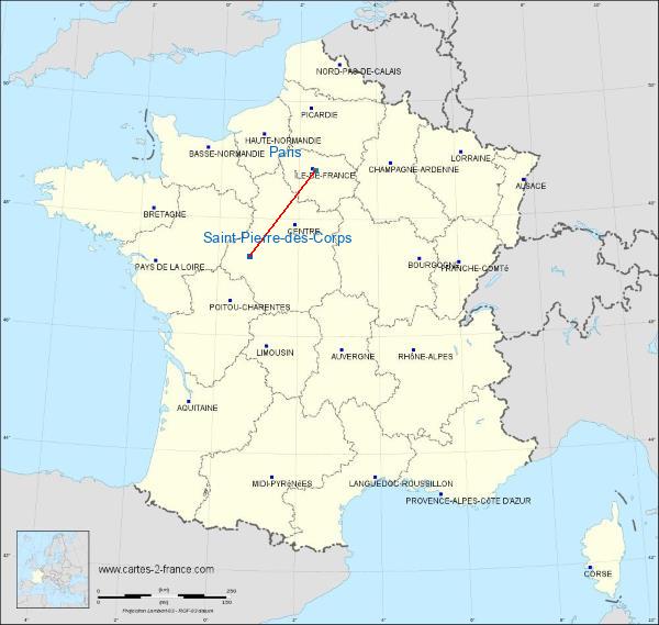 Distance Saint-Pierre-des-Corps Paris sur la carte de France