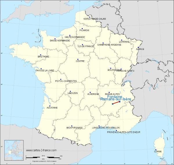 Distance Fontaine Romans-sur-Isère sur la carte de France