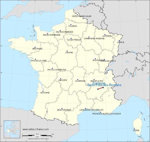 Distance Fontaine Romans - Saint-Paul sur la carte de France
