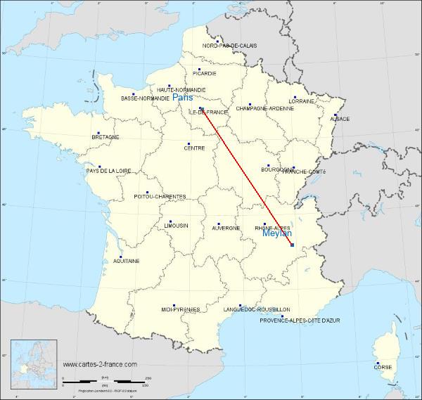 Distance Meylan Paris sur la carte de France