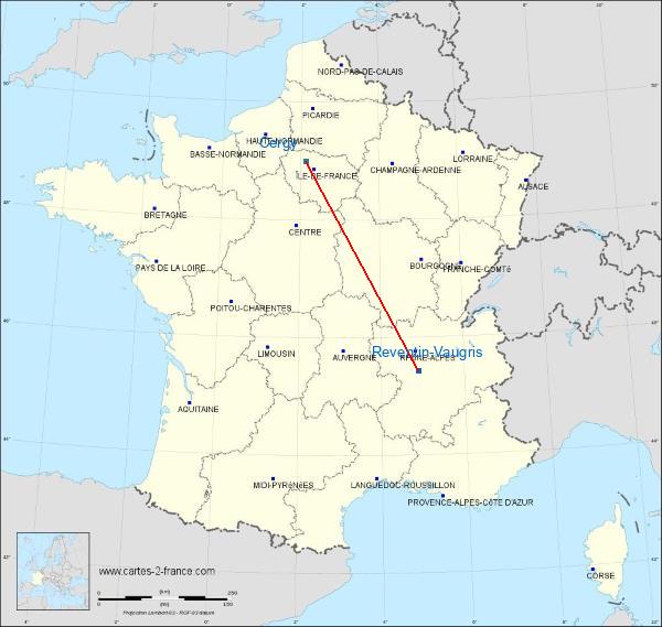 Distance Vienne-Reventin Cergy-Pontoise sur la carte de France