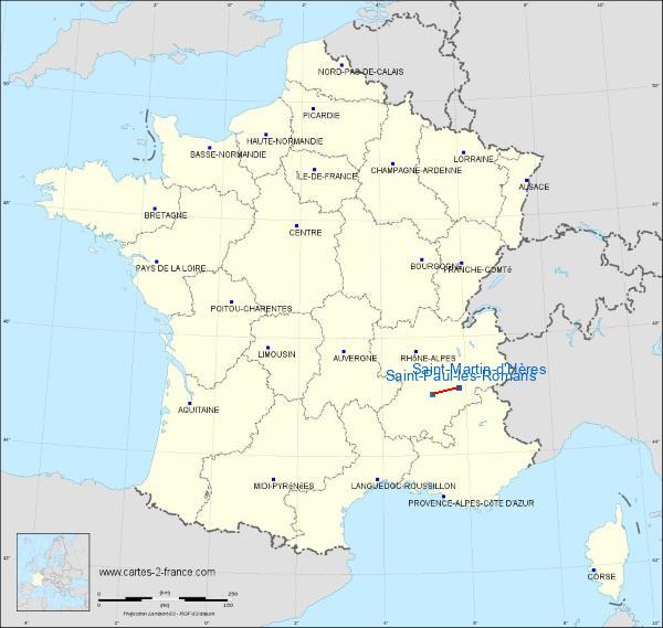 Distance Saint-Martin-d’Hères Romans - Saint-Paul sur la carte de France