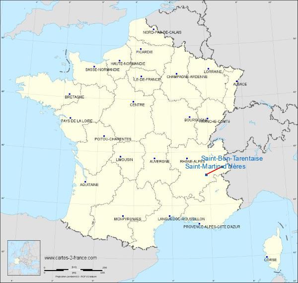 Distance Saint-Martin-d’Hères Courchevel Airport sur la carte de France