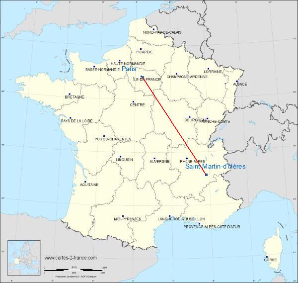 Distance Saint-Martin-d’Hères Paris sur la carte de France