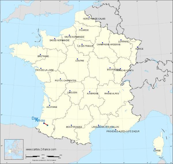 Distance Dax Amou sur la carte de France