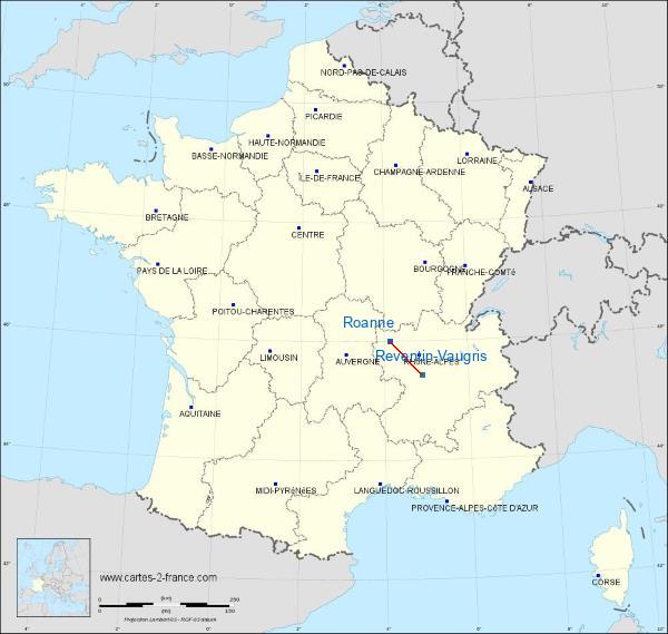 Distance Roanne Vienne-Reventin sur la carte de France