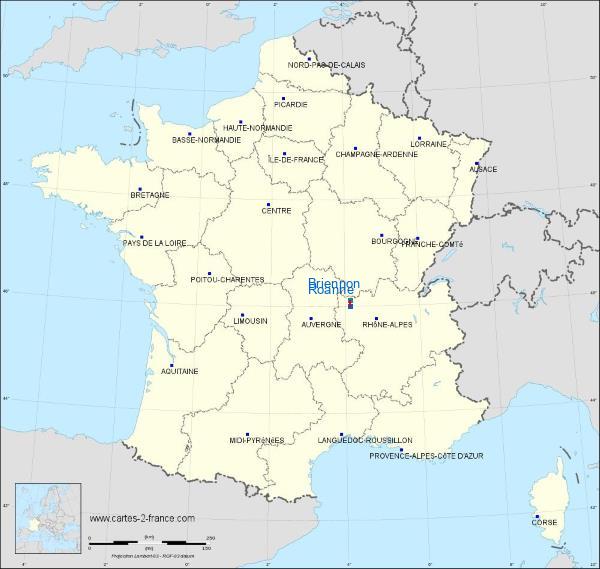 Distance Roanne Briennon sur la carte de France