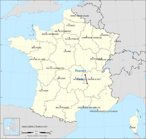 Distance Roanne Firminy sur la carte de France