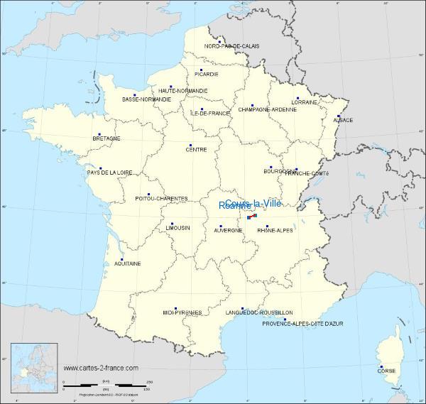Distance Roanne Cours-la-Ville sur la carte de France
