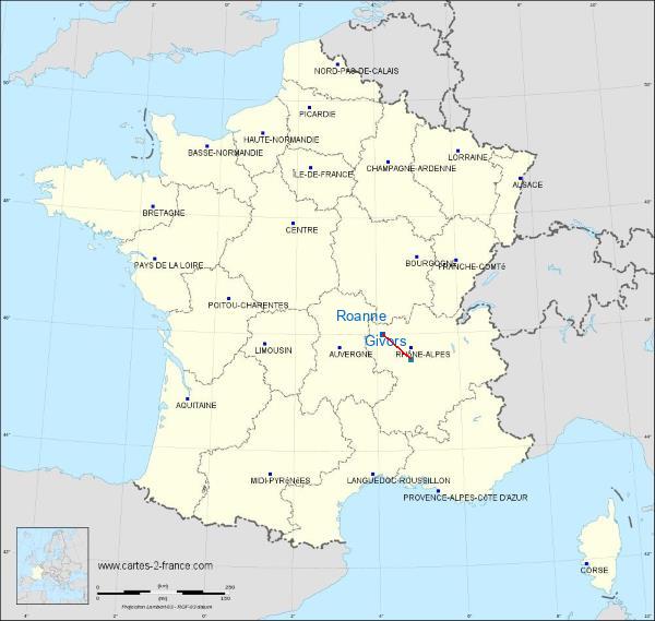 Distance Roanne Givors sur la carte de France