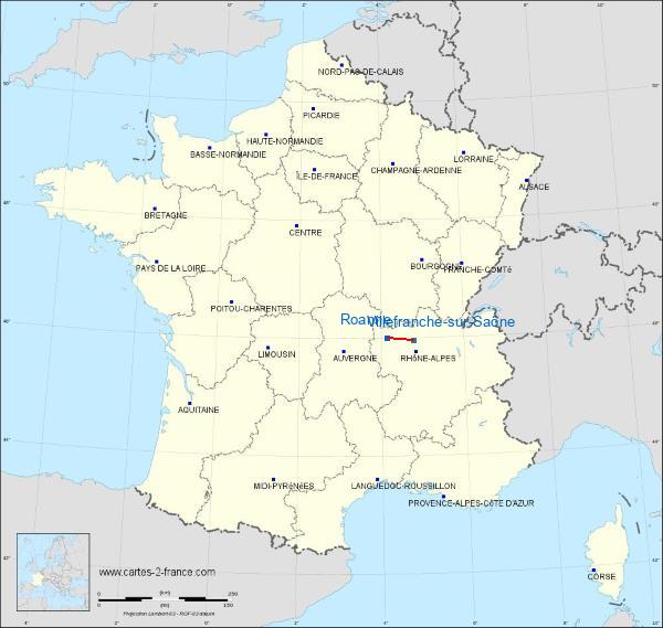 Distance Roanne Villefranche-sur-Saône sur la carte de France