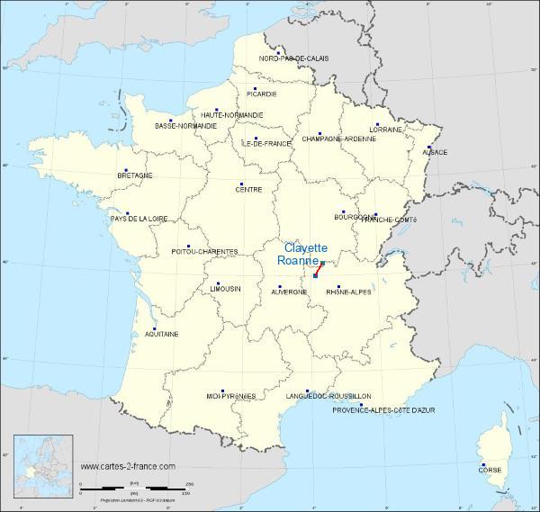 Distance Roanne La Clayette sur la carte de France