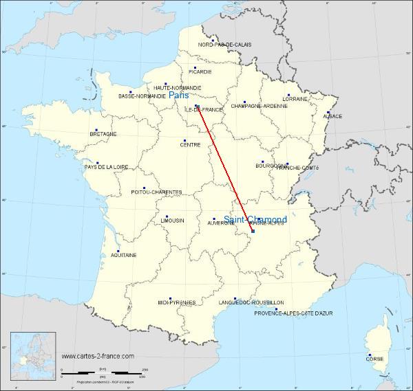 Distance Saint-Chamond Paris sur la carte de France