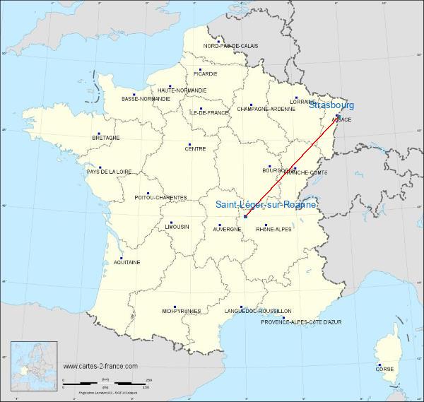 Distance Roanne – Renaison Airport Strasbourg sur la carte de France