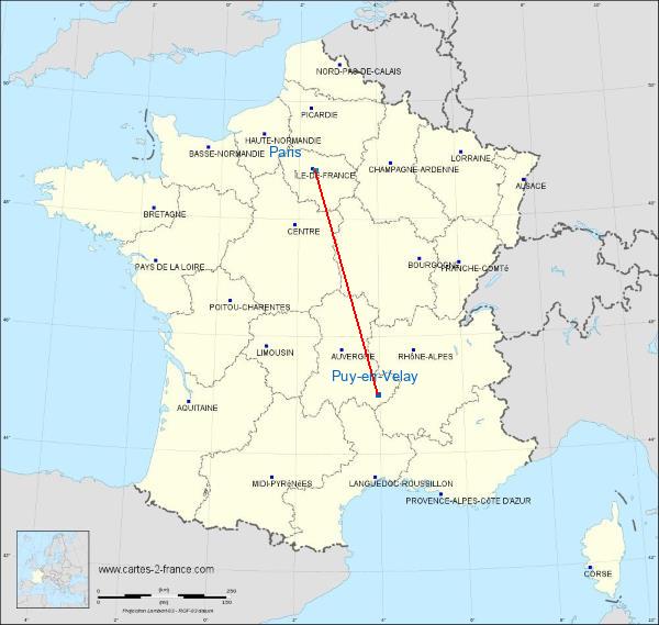 Distance Le Puy-en-Velay Paris sur la carte de France