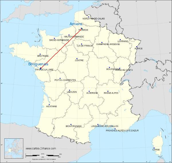 Distance Bouguenais Amiens sur la carte de France