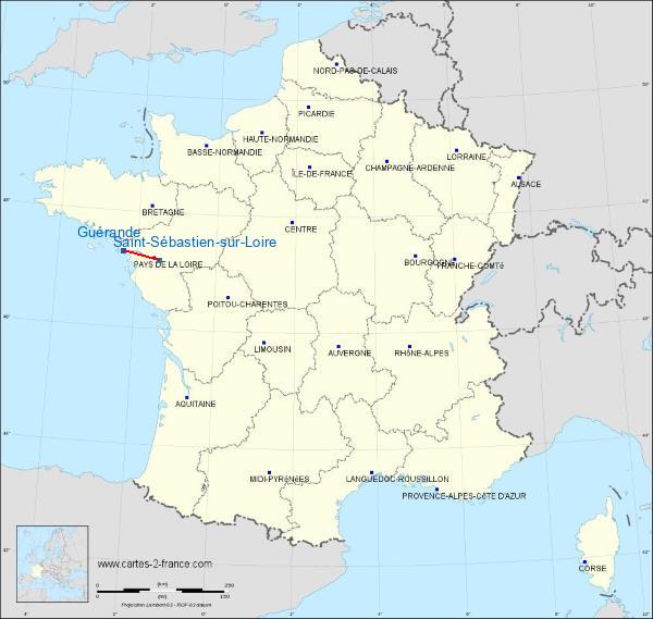 Distance Guérande Saint-Sébastien-sur-Loire sur la carte de France