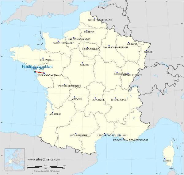 Distance Nantes La Baule-Escoublac sur la carte de France