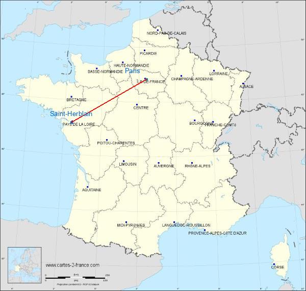 Distance Saint-Herblain Paris sur la carte de France