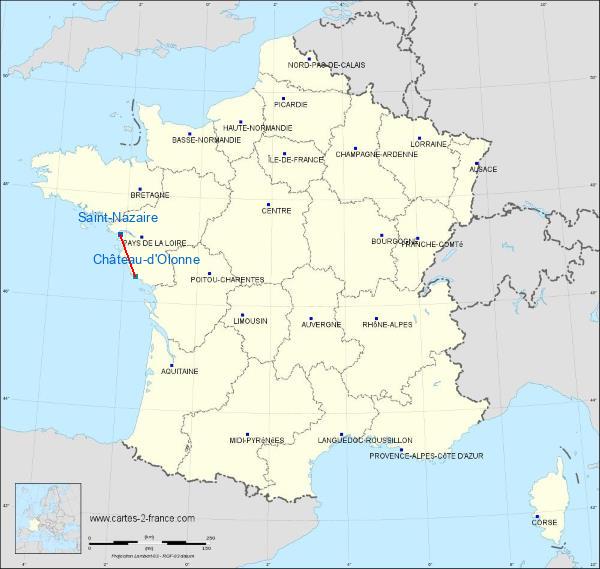 Distance Saint-Nazaire Les Sables-d'Olonne - Talmont Airport sur la carte de France