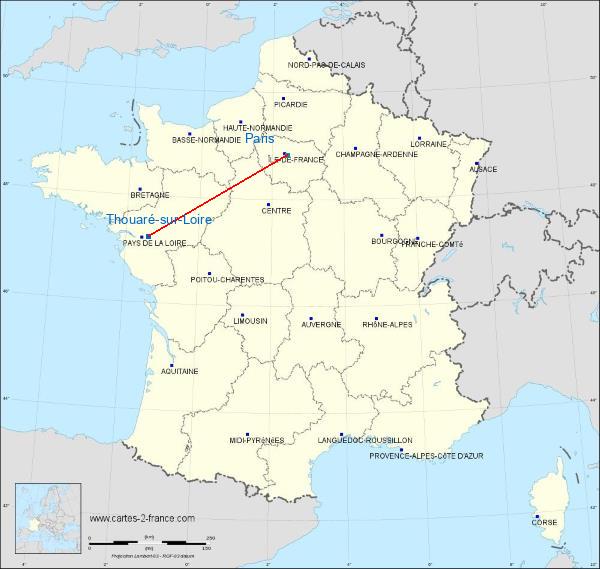 Distance Thouaré-sur-Loire Paris sur la carte de France