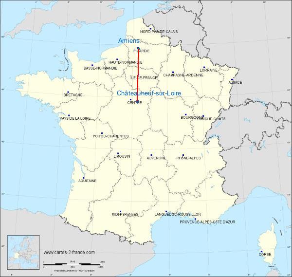 Distance Châteauneuf-sur-Loire Amiens sur la carte de France