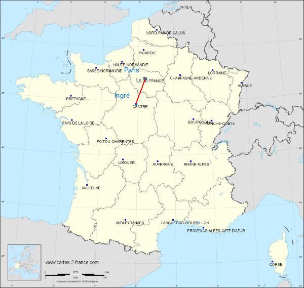 Distance Ingré Paris sur la carte de France