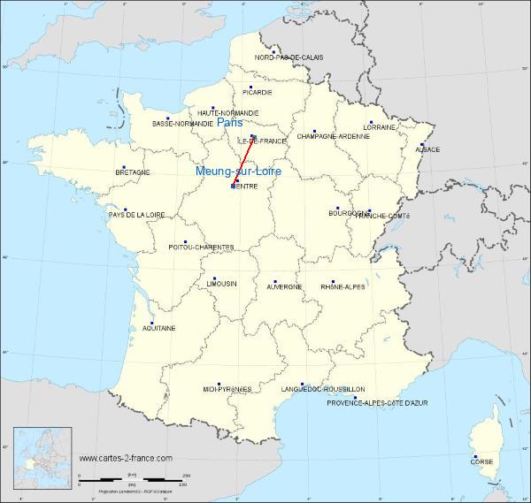 Distance Meung-sur-Loire Paris sur la carte de France