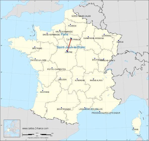 Distance Saint-Jean-le-Blanc Paris sur la carte de France