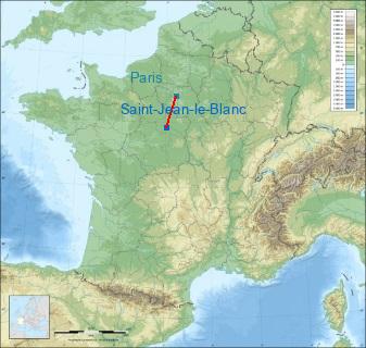 Distance entre de Saint-Jean-le-Blanc et Paris sur la carte de France