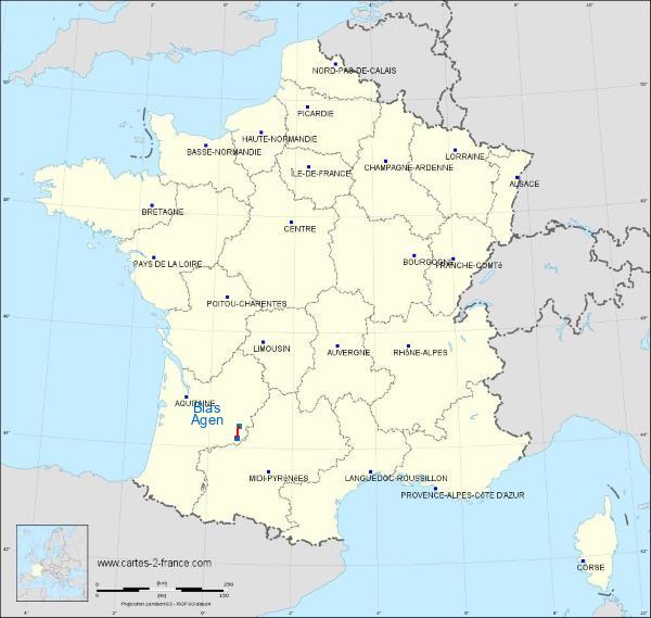 Distance Agen Bias sur la carte de France