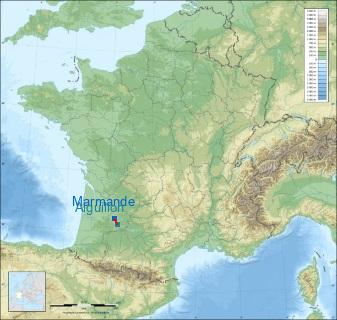 Distance entre de Marmande et Aiguillon sur la carte de France