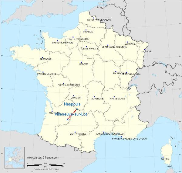 Distance Villeneuve-sur-Lot Brive–Souillac Airport sur la carte de France