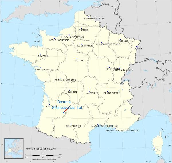 Distance Villeneuve-sur-Lot Sarlat-Domme sur la carte de France
