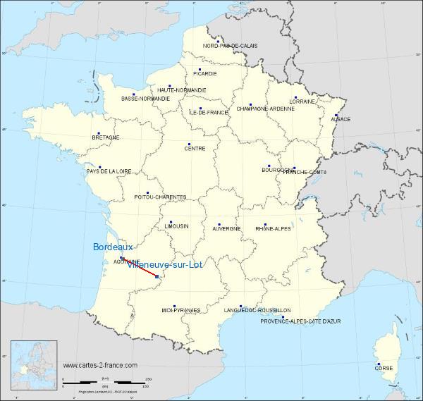 Distance Villeneuve-sur-Lot Bordeaux sur la carte de France