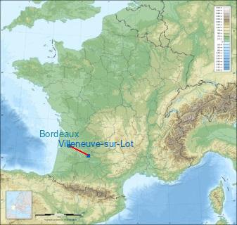 Distance entre de Villeneuve-sur-Lot et Bordeaux sur la carte de France