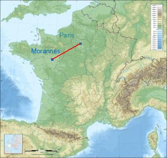 Distance entre de Juigné et Paris sur la carte de France