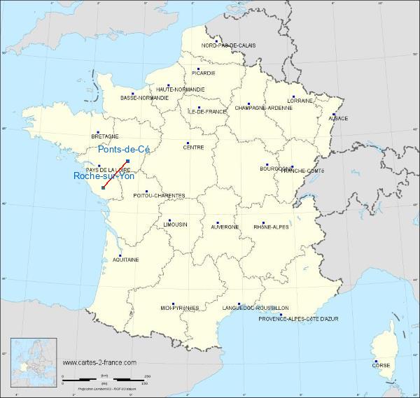 Distance Les Ponts-de-Cé La Roche-sur-Yon - Les Ajoncs sur la carte de France