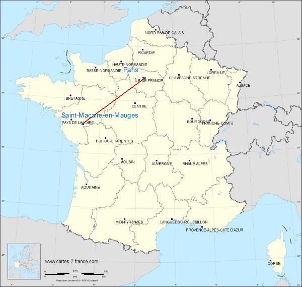 Distance Saint-Macaire-en-Mauges Paris sur la carte de France