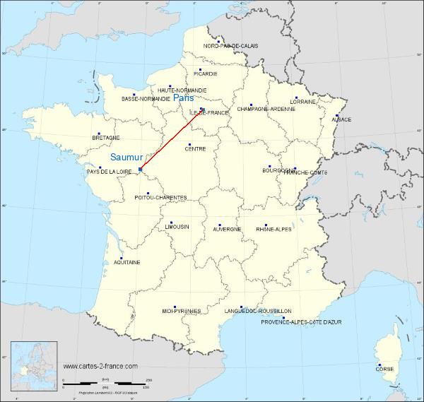 Distance Saumur Paris sur la carte de France