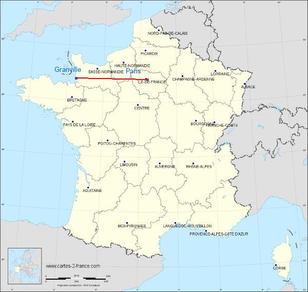 Distance Granville Paris sur la carte de France