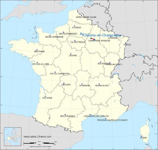 Distance Châlons-en-Champagne Ay sur la carte de France
